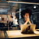 frusted man at desk
